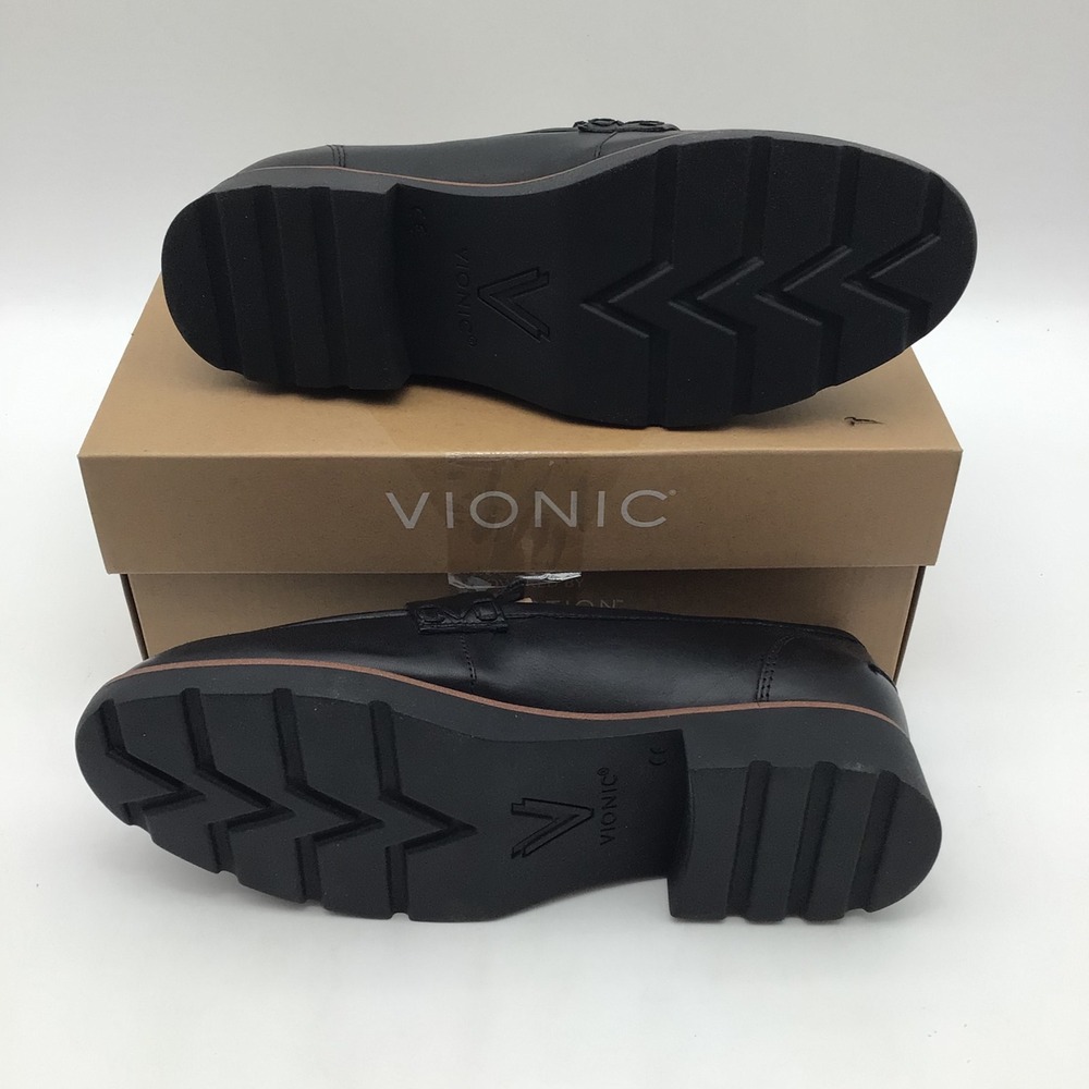Vionic Cleo Loafer Black Leather Lug Sole Comfort Shoes Womens Size 8.5 M NEW - Picture 5 of 6